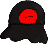 A small animation of a black blob with a red eye blinking.